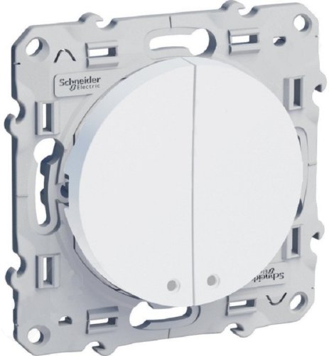 Выключатель с подсветкой без рамки Schneider Electric Odace 2-кл. белый фото Выключатель с подсветкой без рамки Schneider Electric Odace 2-кл. белый картинка